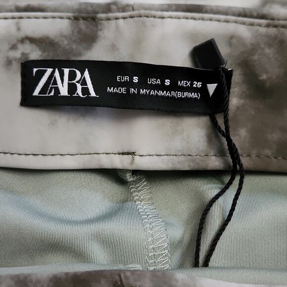 Zara Womens Green & White Tie Dye Flared Leggings Size SM Ankle Zipper Athletic - Picture 7 of 10